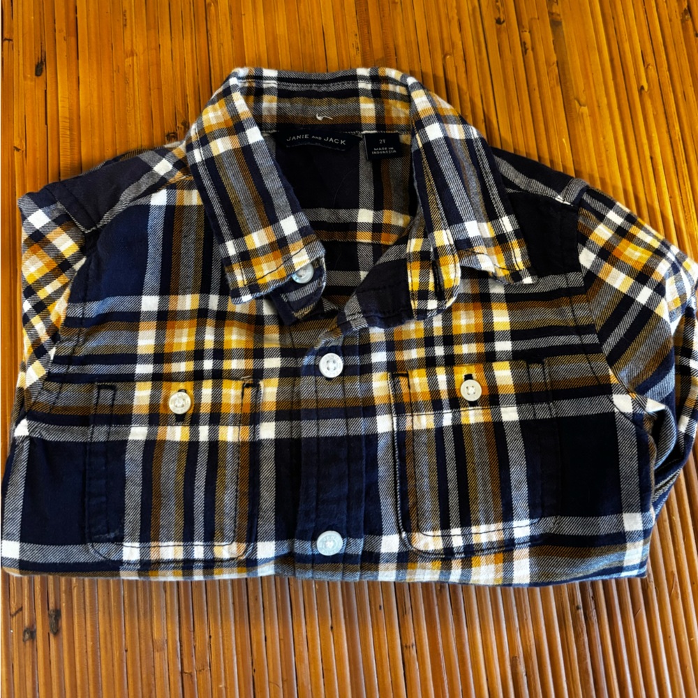 Janie and Jack Navy and Yellow Plaid Shirt